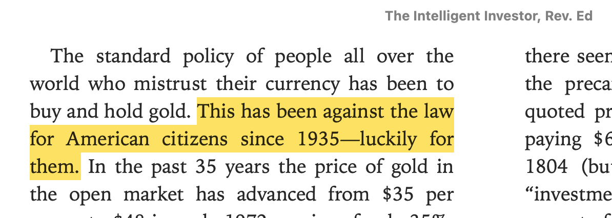 Day 6: The intelligent investor was banned from owning gold